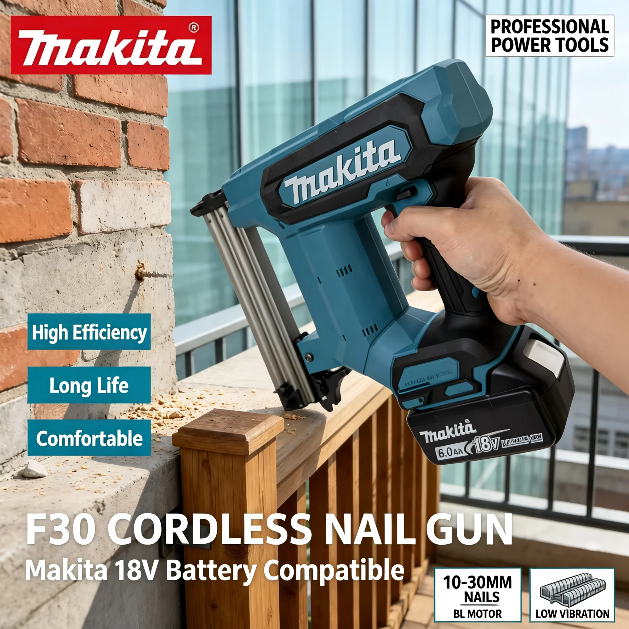 Power Tools In Construction - Makita F30 Akku-Nagelpistole, Gerade Nagel- und